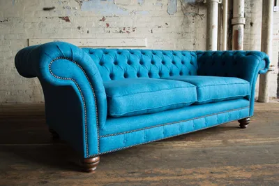 Immagine prodotto di Lusso Chesterfield Divano Divano Tappezzeria Sedile Divani Tessile Velluto Blu 225cm