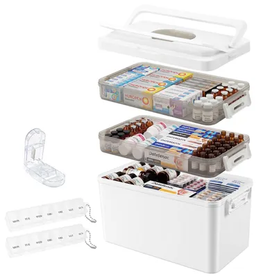 Medikamentenbox, 3 Ebenen, groß, tragbar, mit Griff