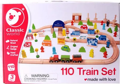 Produktbild von Classic World Holz Eisenbahnset - Spielzeug Zugbahn 110-teilig
