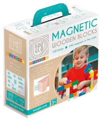 Imagen del producto de Kooglo: Bloques de construcción magnéticos de madera, 100 piezas, en colores y en madera de haya natural