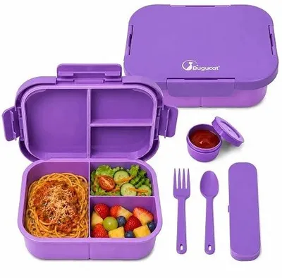 Zdjęcie produktu dla Pudełko bento 1300 ml szczelne 3 przegródki sztućce dla dzieci szkoły