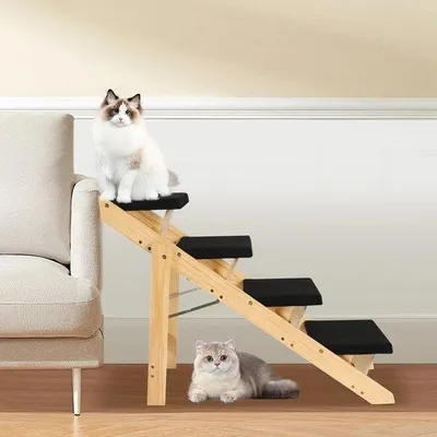 Produktbild von Hauskatentrapp 2-in-1 Holz und Flanel 4 Stufen max. 110kg Fassung