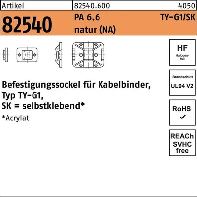Produktbild von Hellermann TY8G1S-PA66-NA(100) Klebesockel 32x25mm natur 151-11819