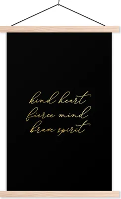 Produktbild von MuchoWow® Textilposter Zitat - Herz - Schwarz und Gold 120x180 cm mit holzfarbenen Rahmen - Textil-Plakat