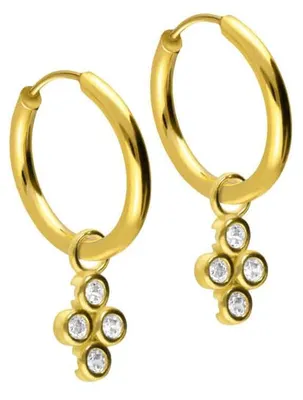 Produktbild von Chirurgenstahl Ohrclicker Creolen 4 EINGEFASSTE KRISTALLE Gold Innendurchmesser: 14mm + Designstärke: 1,6mm