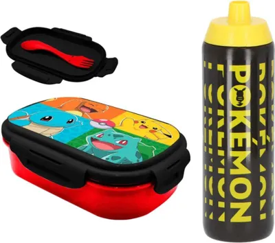 Produktbild von Pokemon Pikachu Kinder 3 tlg. SetBrotdose Gabel Löffel XL Trinkflasche 700ml