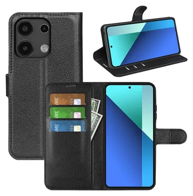 Image de Étui pour smartphone Xiaomi Poco M6 Pro 4G / Redmi Note 13 Pro 4G - Noir - Étui en simili cuir - Coque - Étui-livre