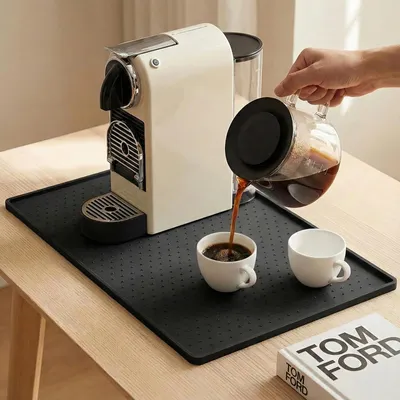 Produktbild von Unterlage für Kaffeemaschine, rutschfest, wasserdichte Silikonmatte, 30 x 48 cm, schwarz