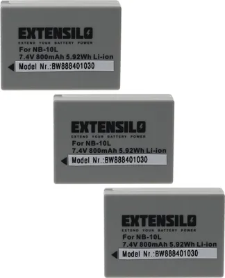 Produktbild von EXTENSILO 3x Akku kompatibel mit Canon PowerShot G1 X, SX40 HS Kamera (800 mAh, 7,4 V, Li-Ion)