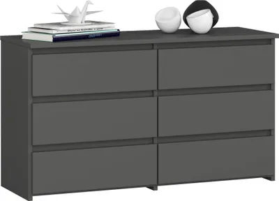 Image de Akord Commode 6 Tiroirs Gris Graphite Brillant 100X35X57