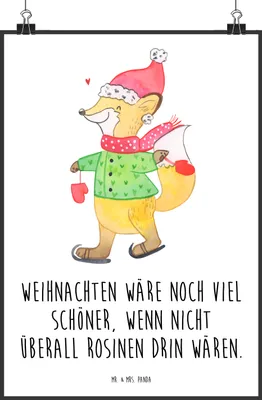Produktbild von Mr. & Mrs. Panda Bild Fuchs  Schlittschuhe DIN A2 - Weiß - Geschenk, drucke, Weihnachten, Weihnachtszeit, Tannenbaum, Weihnachtsmann, Weihnachtsbaum, kunstposter, Winter