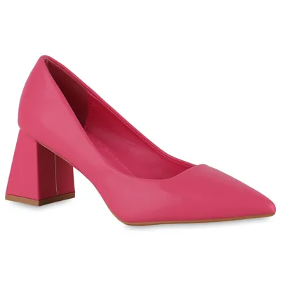 Produktbild von VAN HILL Damen Spitze Pumps Blockabsatz Klassische Schuhe 839440, Farbe: Neon Pink, Größe: 38