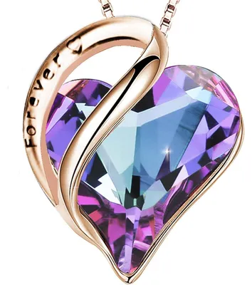 Productafbeelding van Halsketting dames, hartvormige geboortesteen kristal hanger, rosé goud, amethyst, 925 zilver, 45 cm