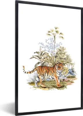 Produktbild von MuchoWow® MuchoWow® Gerahmtes Poster Tiger - Pflanzen - Gras 40x60 cm - Poster mit zchwarzem Bilderrahmen - Papierdruck - Wandbilder