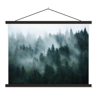 Produktbild von MuchoWow® Textilposter Nebel - Bäume - Wald 150x113 cm mit holzfarbenen Rahmen - Poster