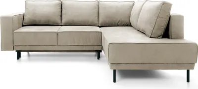 Image de Canapé d'angle Rodario avec fonction sommeil, housse en velours Easy-Clean beige, côté droit