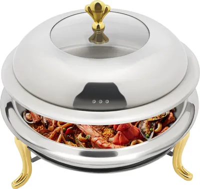 Image de Chauffe-plats Cuisinière Cuisinière ronde sans oreille Cuisinière de salle à manger (or)