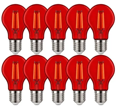 Produktbild von 10 x LED Filament A60 Birne 3W E27 40lm Rot farbig bunt Party aus Kunststoff