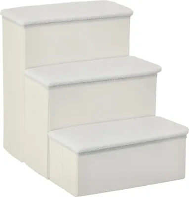 Obrázok produktu pre Schody pre domáce zvieratá D06-068WT, skladacie, 3 stupne, s úložným priestorom, MDF, biele, 40 x 54 x 48 cm