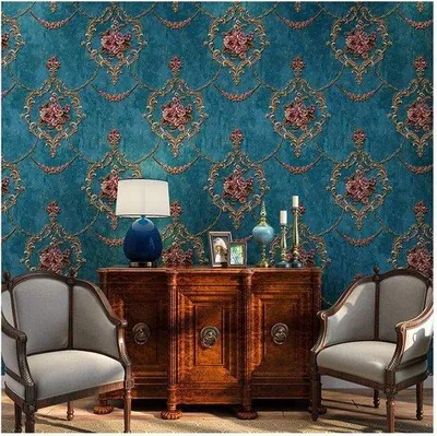 Immagine prodotto di Tenda in tessuto non tessuto in stile vintage, blu, 0,53 x 10 m