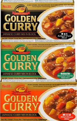 Produktbild von 3x220g S&B GOLDEN CURRY MIX - Japanese Curry Mix - vegetarian no meat contained - 3 Geschmäcker: Mild, Medium Hot & Hot+Heartforcards Versandschutz