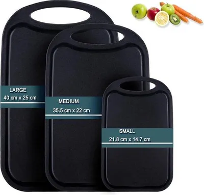 Image de Planche à découper en plastique, lot de 3 planches à découper avec rainures pour recueillir le jus et poignées antidérapantes, planches à découper/planches à petit-déjeuner en plastique antibactériennes, sans BPA, lavables au lave-vaisselle, lot de 3 planches à découper en plastique