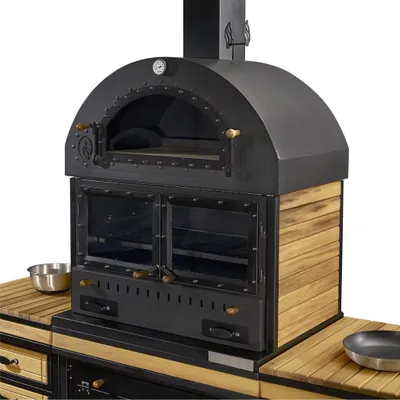 Produktbild von Außenküche in Schwarz aus Holz und Edelstahl elegant und modern