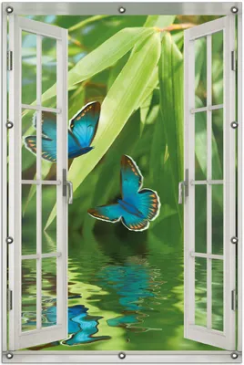 Produktbild von Wallario Outdoor-Poster für Garten oder Balkon 100 x 150 cm: Schmetterlinge in Reflektion