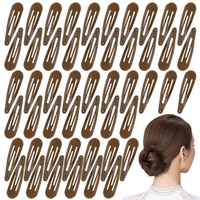 Produktbild von 50 Haarspangen aus Metall, 5 cm lange Haarspangen mit Druckknopfverschluss für Damen und Mädchen (dunkelbraun)