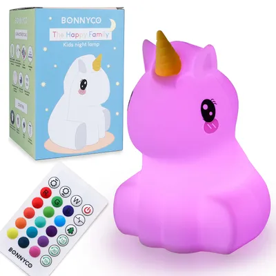 Produktbild von BONNYCO Nachtlicht Kinder Fernbedienung und Berührungssensor 16 Farben. Einhorn Nachtlicht Baby mit Timer, Nachttischlampe Kinder Silikon BPA-Frei. Nachtlampe Kinderzimmer, Geschenke Baby