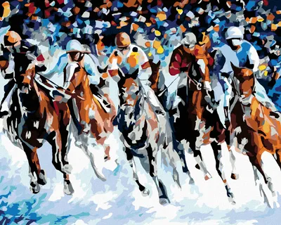 Produktbild von Diamondi - Diamond painting - PFERDE UND JOCKEYS, 40X50 cm, mit Keilrahmen (bereits gespannt)