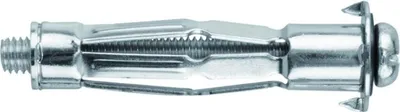 A close-up studio shot of a metal hollow wall anchor.