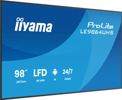 Produktbild von iiyama LE9864UHS-B1AG Signage-Display Digital Signage Flachbildschirm 2,49 m (98") WLAN 500 cd/m² 4K Ultra HD Schwarz Eingebauter Prozessor Android 24/7