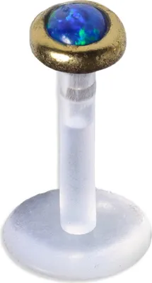 Produktbild von viva-adorno 1,2 x 6mm Labret Stecker Lippenpiercing Tragus Piercing Bioflex Messing Vintage Antik Style verschiedene Desgins Z512.D5 Opal blau