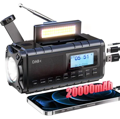 Productafbeelding van DAB+/FM Zonne Zwengelradio, Draagbare Noodradio met 20000 mAh Powerbank
