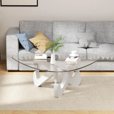 Produktbild von Couchtisch mit Dreieckigem Massivholzgestell & Gehärtetem Glas 82x57x 35 cm Wohnzimmertisch Beistelltisch moderner Stabil, sicher & vielseitig