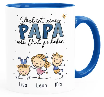 Produktbild von Kaffee-Tasse personalisiert Kinder-Namen Glück ist einen Papa wie dich zu haben Geschenk Vatertag SpecialMe® weiß-innen-royal Keramik-Tasse