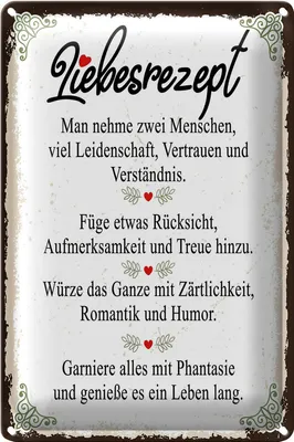 Produktbild von Blechschild Spruch Liebesrezept man nehme 2 Menschen 40x30cm
