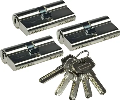Produktbild von Schließzylinder-Set 3x 60mm (30+30mm) Profil-Zylinder, 5 Sicherheits-Schlüssel
