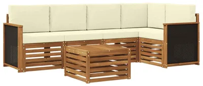 Image de Ensemble canapé d'angle vidaXL avec coussins (5 pièces), couleur naturel et crème
