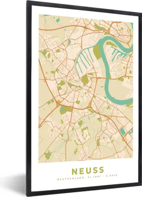 Produktbild von MuchoWow® Gerahmtes Poster Neuss - Jahrgang - Karte - Stadtplan 20x30 cm - Poster mit Schwarzem Bilderrahmen Wandposter Rahmen Foto Bilder - Drucken - Bilder Poster im Rahmen