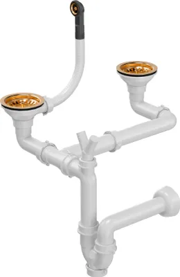 Obrázok produktu pre QUADRON odtoková zátka 3 1/2" s dvojkomorovým sifónom – PVD meď, priestorovo úsporná, ideálna pre granitové drezy, farba: meď, dvojkomorový sifón