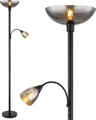 Produktbild von Stehleuchte, Deckenfluter, Glas Rauchfarben, Metall, H 178cm