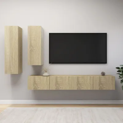 Produktbild von vidaXL 4 tlg. TV Schrank Set Sonoma Eiche Holzwerkstoff - TV-Schrank-Set - TV-Schrank-Sets - Hängendes TV-Schrank-Set - Hängende TV-Schrank-Sets
