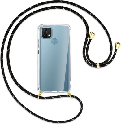 Produktbild von Handykette Backcover-Schutzhülle mit Band (Metall goldfarben) für Oppo A15 - schwarz/gold