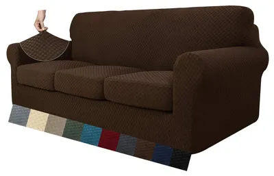 Imagen del producto de Fundas de sofá Jacquard de 4 piezas para sofá de 3 plazas, color marrón oscuro