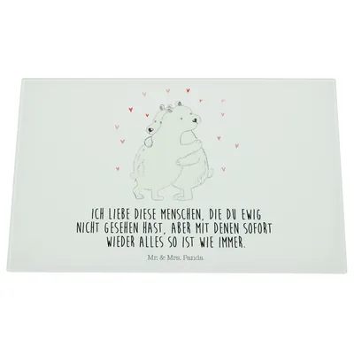 Produktbild von Mr. & Mrs. Panda Glas Schneidbrett Eisbär Umarmen - Weiß - Geschenk, Schneidplatte, Lustige Sprüche, Glasbrett, Schneidebrett Aus, Schneideplatte, Hackbrett