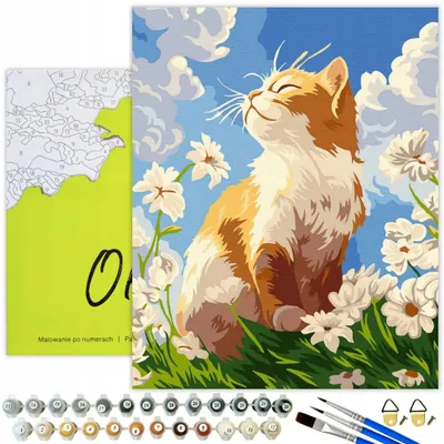 Produktbild von Oh Art! Malen nach Zahlen Mit Rahmen 40x50 cm Tiere Katze Blumen Frühlin DIY Set Leinwand Gespannt Auf Holzrahmen 21 Acrylfarben 3 Pinsel und Zubehör