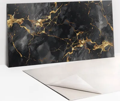 Produktbild von PVC-Wandschutz für die Küche - Stilvoller Schutz für Ihre Wände 100 x 50 Steinmarmor und Gold