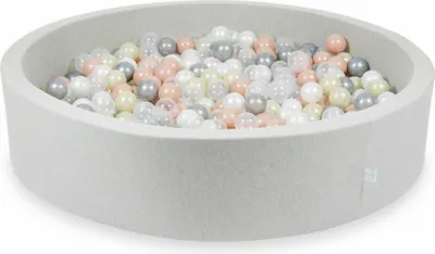 Produktbild von Bällebad 130x30cm hellgrau – Mit 600 Bällen / transparent, perlmutt, silber, roségold, hellgold